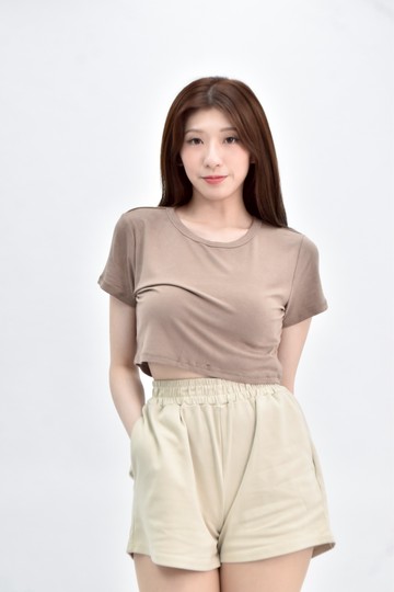 (S) mini matters 短版棕色短袖上衣