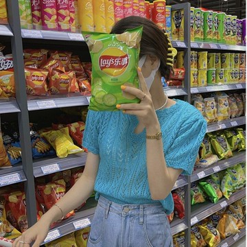 鏤空鉤花v領短袖針織衫女夏季年新款韓版寬松顯瘦百搭上衣潮