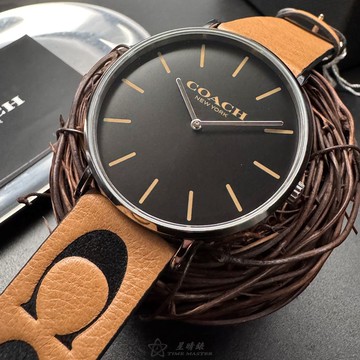 COACH手錶,編號CH00241,42mm銀圓形精鋼錶殼,黑色簡約, 中二針顯示錶面,咖啡色真皮皮革錶帶款,火熱時尚!, 送禮最愛!