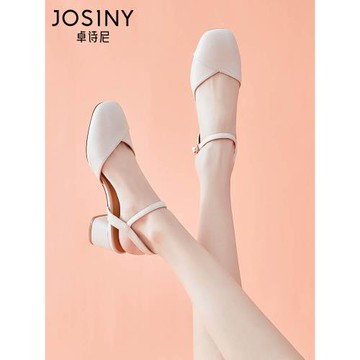 卓詩尼包頭涼鞋女款2025新款夏季中空時尚不累腳一字扣帶高跟單鞋