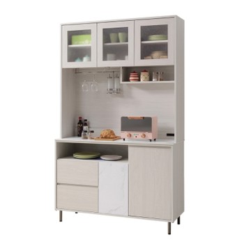 文創集 奧蘭雙色4尺岩板高餐櫃組合-120x40x201cm免組