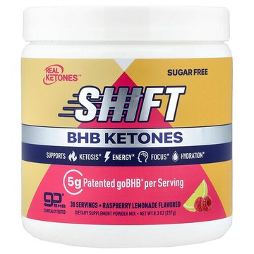 Real Ketones, 值班，BHB 酮粉混合飲品，樹莓檸檬水味，8.3 盎司（237 克）