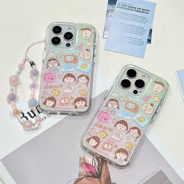 適用iphone15手機殼蘋果16pro max日系可愛卡通小丸子合集手鏈小眾新款16女款防摔13軟15pro全包蘋果14保護套