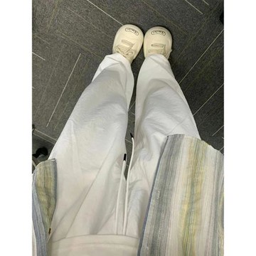 大碼白色休閑褲女秋季胖mm顯瘦遮胯寬松直筒闊腿褲慵懶風遛彎褲子