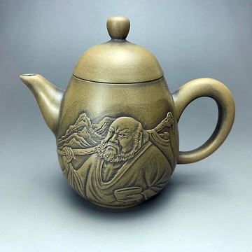 台灣【段泥窯變】雕刻達摩(達摩西來)窯變壺