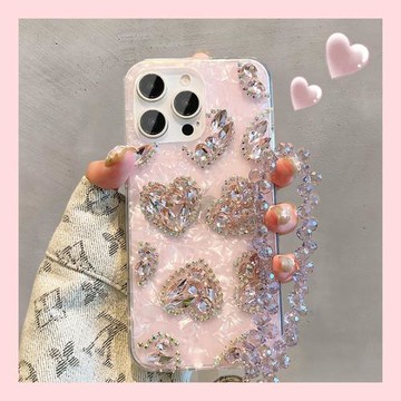 后勤高端&小眾滿屏愛心水鉆新款個性適用于iphone16 pro max手機殼蘋果15/14/13/12女款防摔高級創意文藝簡約