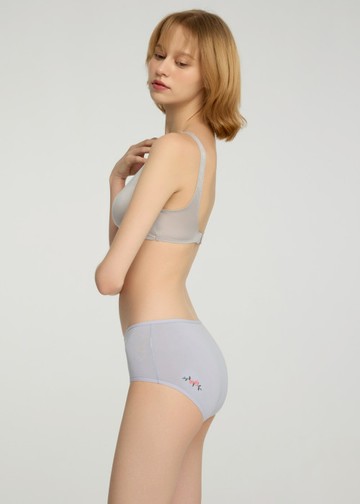 XXL Moonlit Swan．細邊高腰三角內褲(水仙藍-刺繡小玫瑰)