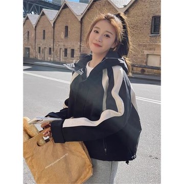 沖鋒衣外套女春秋2025新款韓版小個子短款百搭連帽棒球服夾克上衣