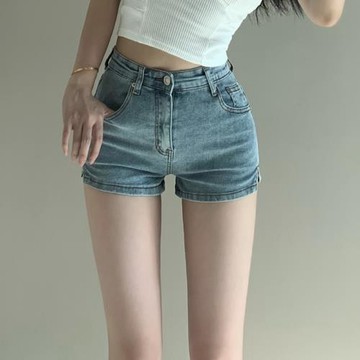 歐美辣妹緊身牛仔短褲女夏季彈力高腰小個子大碼包臀熱褲超短褲子