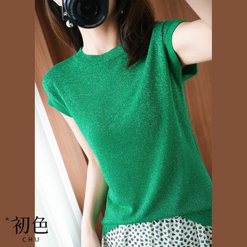 初色 清爽閃亮輕薄短袖針織T恤上衣-共5色-67370(F可選)