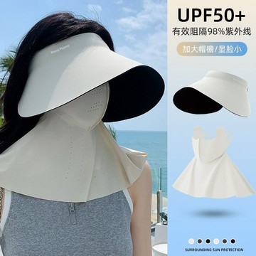 台灣熱賣大帽簷防曬帽女款夏季防紫外綫太陽帽無痕帽子麵罩一體護頸遮陽帽-L1001 PNIH