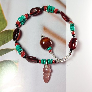 手鍊 琥珀 綠松石 紅珊瑚 琉璃珠 鹽源瑪瑙 金剛杵 縞瑪瑙 銀飾