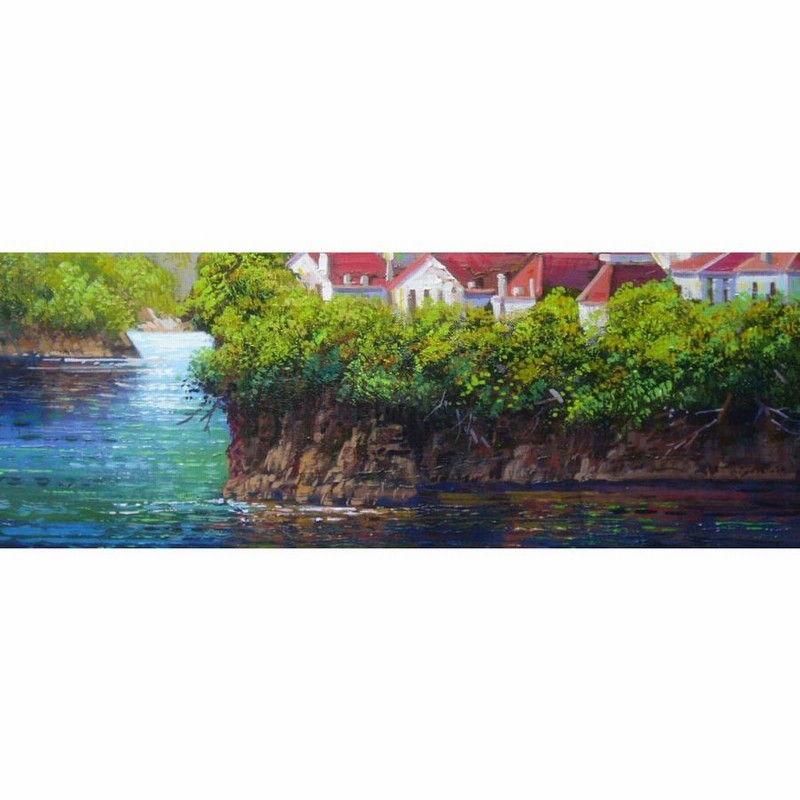竹内敏彦 絵画 油絵 肉筆油絵 風景画 湖畔 古城 F10 竹内敏彦 絵画 油絵 肉筆油絵 風景画 湖畔 古城 F10
