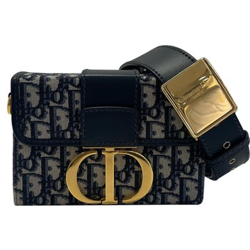 二手品 DIOR 緹花布刺繡背帶CD Montaigne 蒙田包 藍色