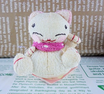 【震撼精品百貨】招財貓_招き猫~招財貓擺飾-絨毛鑰匙圈-白色