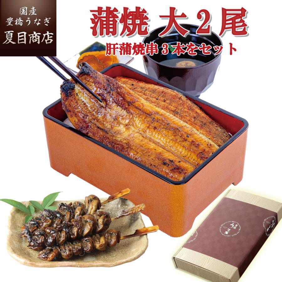 うなぎ 鰻 国産 プレゼント ギフト 蒲焼 155-167g×2尾 肝蒲焼き串×3本 大盛2人前 送料無料 お歳暮 贈り物 誕生日 内祝い