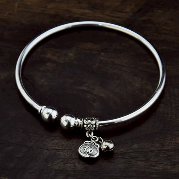 原創云南民族風苗銀福袋響鈴手鐲 女款復古手工中國風飾品