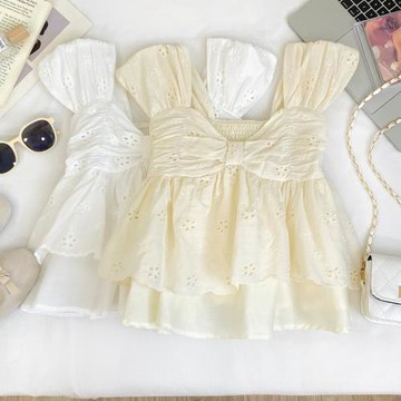 甜美小清新刺繡鏤空無袖背心女2025夏季新款露背短款娃娃衫上衣