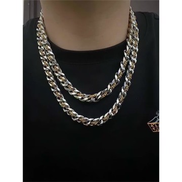 美式潮牌古巴間金項鏈男士鈦鋼男生鎖骨鏈高級設計感粗款百搭配飾