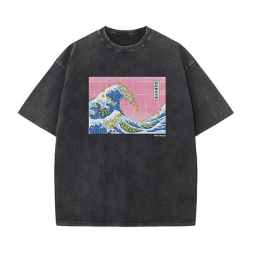 鴨鴨狂想曲 日式復古 做舊水洗 寬鬆短袖T shirt 衫系列 黑色