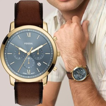 FOSSIL Neutra 復古紳士計時手錶 七夕浪漫購 送禮首選-44mm FS6162