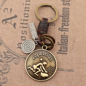 十二星座鑰匙扣合金水瓶座生日禮物包包掛飾品潮流腰掛件手工編制