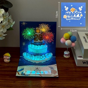 3D立體賀卡 生日賀卡 聲光音樂卡片 發光生日卡片 音樂卡片 可吹蠟燭 創意賀卡 祝福卡片 蛋糕賀卡 自帶煙花燈光音樂