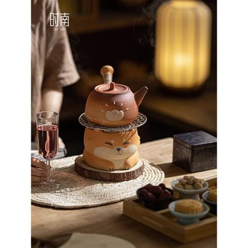 柴犬圍爐煮茶炭爐套裝家用木炭燒烤火爐粗陶燒水煮茶壺取暖碳爐子