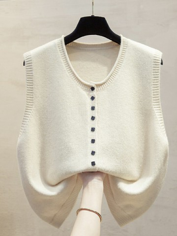 女士針織馬甲背心 時尚高級感純色無袖針織馬甲女2025秋季新款氣質百搭顯瘦背心外套