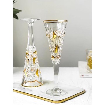 捷克BOHEMIA進口水晶玻璃 紅酒氣泡酒高腳杯 高檔送禮描金香檳杯