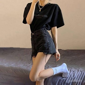 牛仔短褲女 夏季薄款短褲 高腰短褲 短褲女 牛仔短褲女 顯瘦短褲 設計感 辣妹褲子 a字短褲 熱褲 女生褲子 黑色短褲