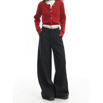 小眾設計感黑色顯瘦休閑西裝褲女2025春季百搭直筒寬松拖地闊腿褲