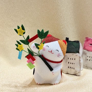 RYUKODO 京都手作縮緬擺飾-三毛貓持四季-七夕