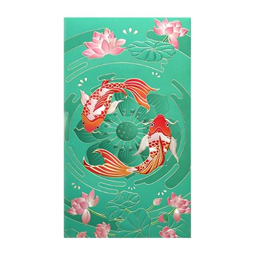 WE CHAMP 新年繽紛花樣紅包袋 年年有餘 魚 立體浮雕燙金設計 材質堅挺耐用  6個