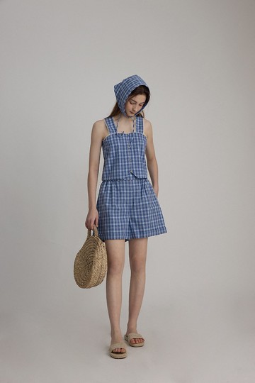 北歐海邊的天氣 格紋背心短褲套裝