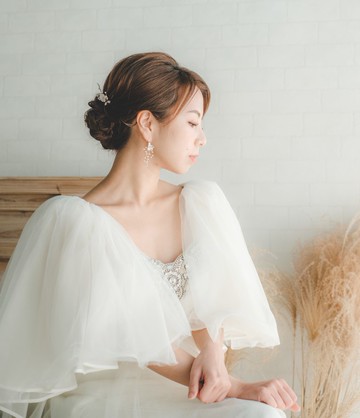 長枝櫻花耳環/手染布花/耳環/施華洛水晶/新娘飾物