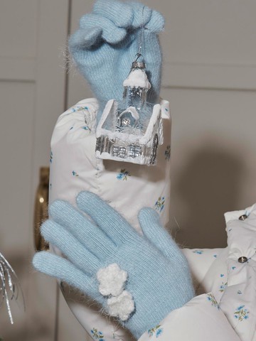 lotsyou Holiday Flower Knit Gloves [Sky blue]