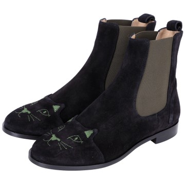 Charlotte Olympia CHELSEA CATS貓咪麂皮短靴(黑色)