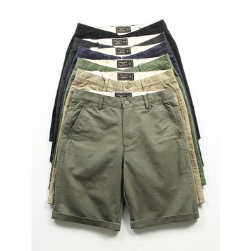 重磅工裝短褲男阿美咔嘰chino褲純棉水洗復古修身直筒休閑五分褲