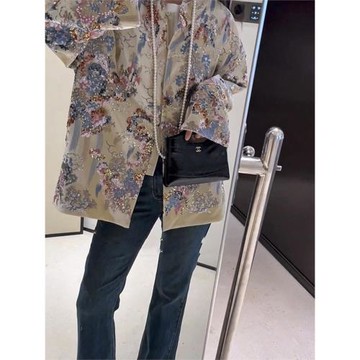 新中式輕國風上衣女2024秋冬季新款重工亮片刺繡輕奢絲絨外套