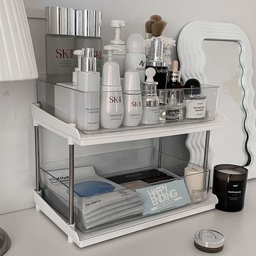 ins風透明化妝品桌面收納盒帶抽屜辦公室宿舍學生書桌整理置物架 py6172