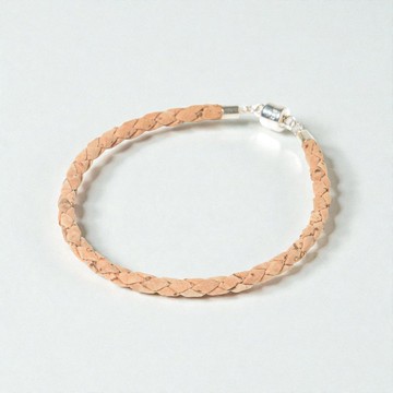 S925純銀飾扣 編織軟木皮革手鍊 單圈