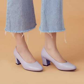 微整形效果!通勤OK小方頭中跟鞋 礦紫 MIT 全真皮