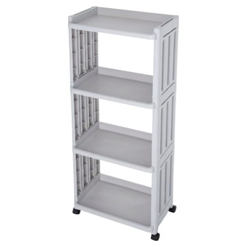 品屋 浴室置物架四層 PP材質 帶輪移動 側板鏤空 透氣更乾爽 底部萬向輪  39.8 x 24.4 x 92.3cm  灰色  1個