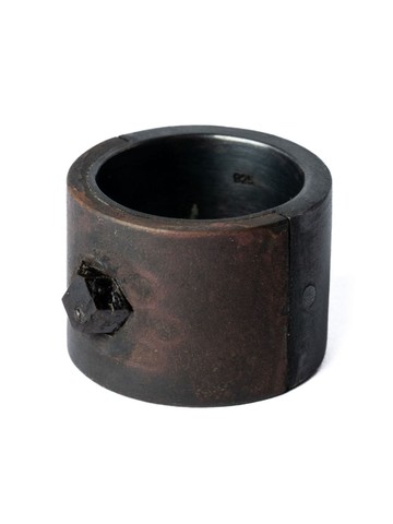 Parts of Four - Sistema garnet ring - unisex - Garnet/Brass/Oxidised Sterling Silver - 9 - Black