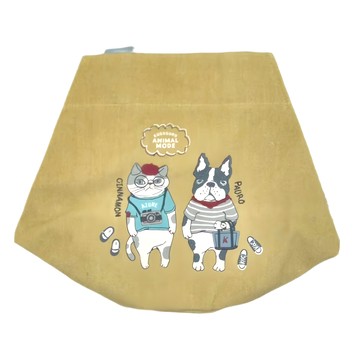 kUSUgURU JAPAN 日本眼鏡貓 Animal Mode系列 手提包圓底雙面可用收納包  黃色  24.5 x 16 x 直徑20cm 手柄長30cm  1個