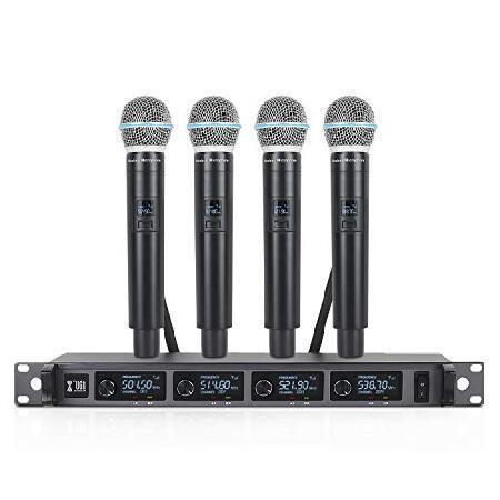 XTUGA A140 Wireless Microphone System,4 Channel UHF Handheld Mic Karaoke Machine with Metal Build,Long Range 300ft for Church Karaoke Weddings Events