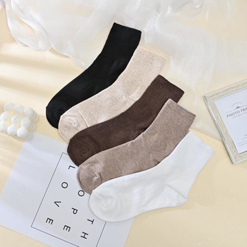 韓國襪長形縮口素色中筒襪-多色任選