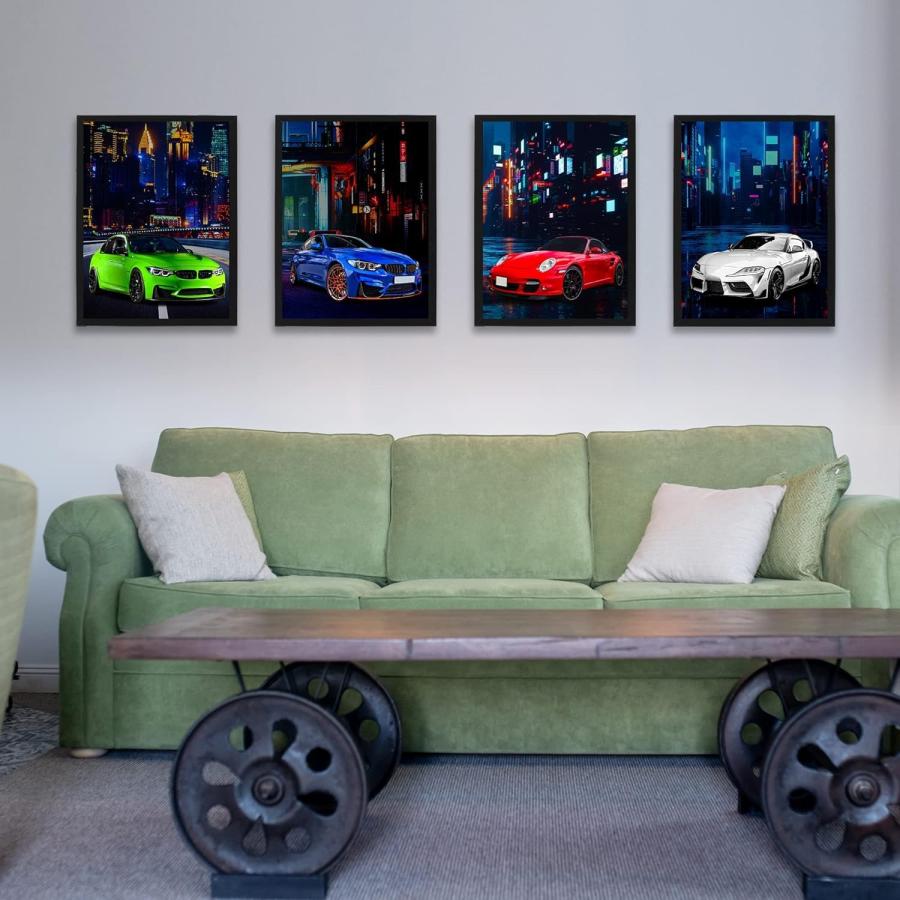 車用ポスター 4枚セット モダンカーポスター 男の子の部屋の装飾に   クラシックスーパーカーの壁アートプリント 車愛好家 ウォールアート   ボーイフレンド、