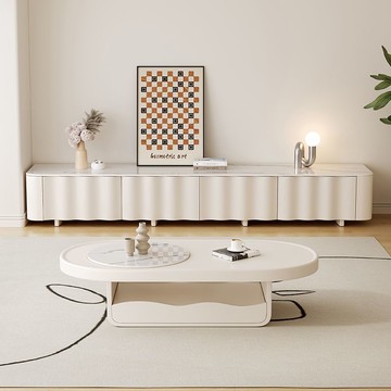 台灣公司 附發票 奶油風茶幾電視櫃橢圓形家用地櫃現代簡約客廳小戶型新款